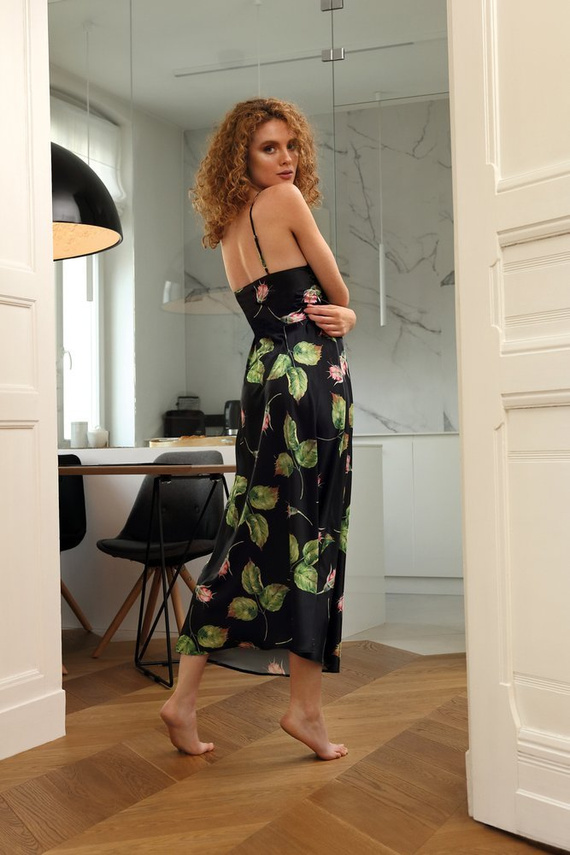 Długa halka satynowa Flowers DKaren - DK-HI 8 czarny