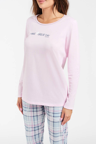 Piżama Damska długi rękaw, długie spodnie Glamour Italian Fashion - różowy/druk