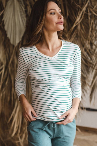 Bluzka ciążowa i do karmienia Milk Shirt Milk&Love w zielono-białe paski