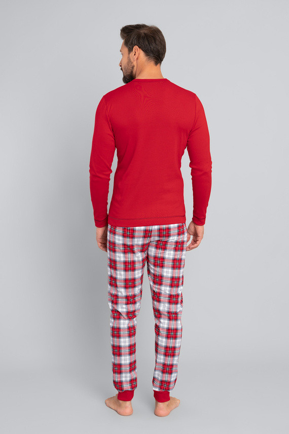 Piżama Męska długi rękaw, długie spodnie Moss Italian Fashion - czerwony/druk
