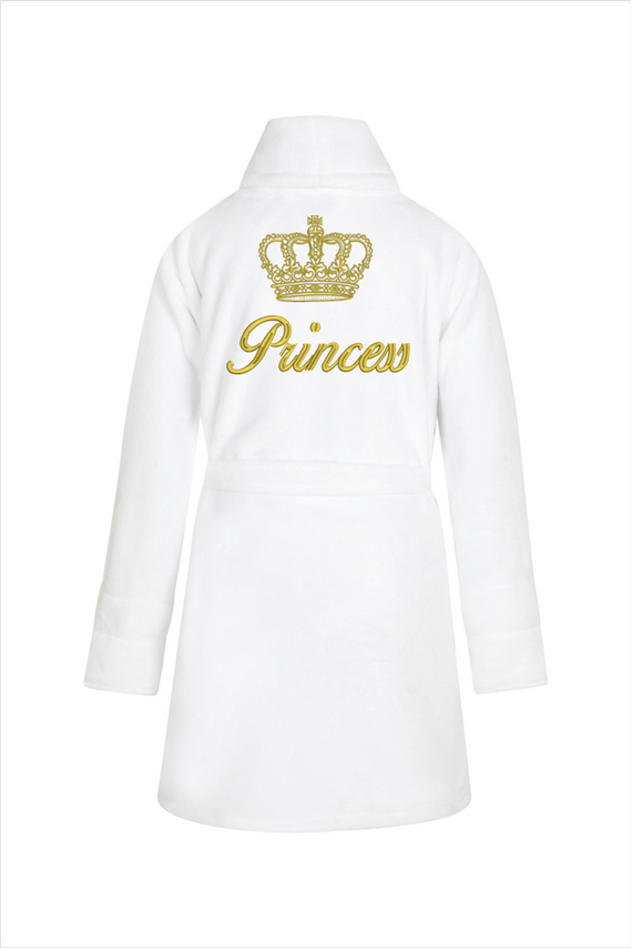 Szlafrok dziecięcy polarowy Princess + korona ByShelly - biały/złoty