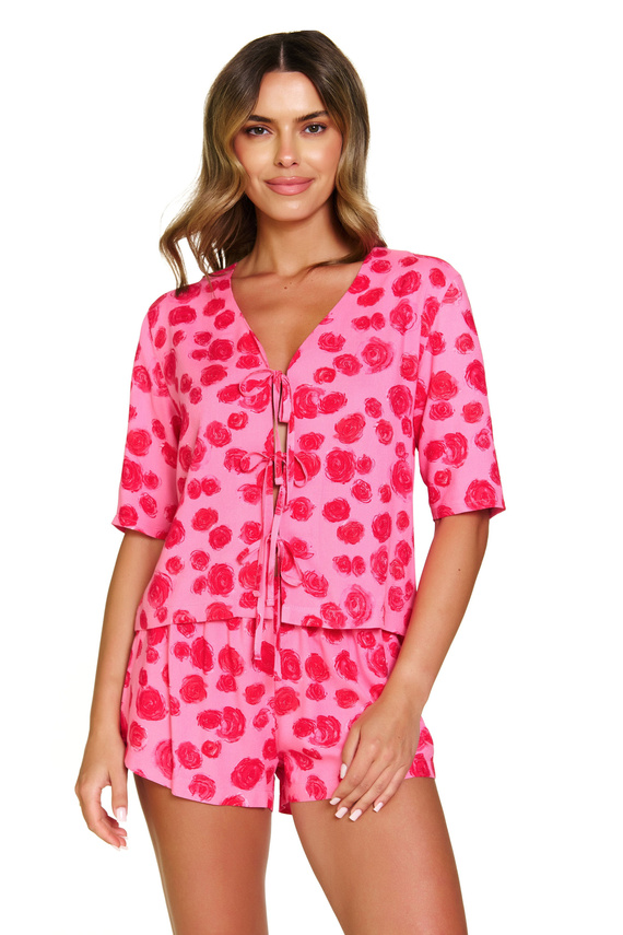 Piżama damska Doctor Nap 7362 – 100% wiskoza | Bluzka wiązana, szorty - roses