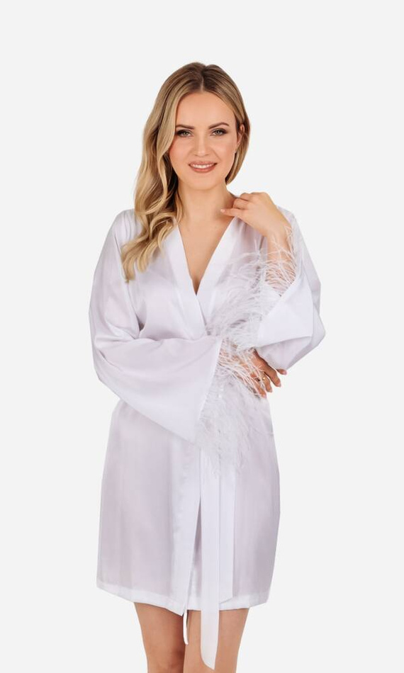 Szlafrok damski satynowy Marie ByShelly - biały