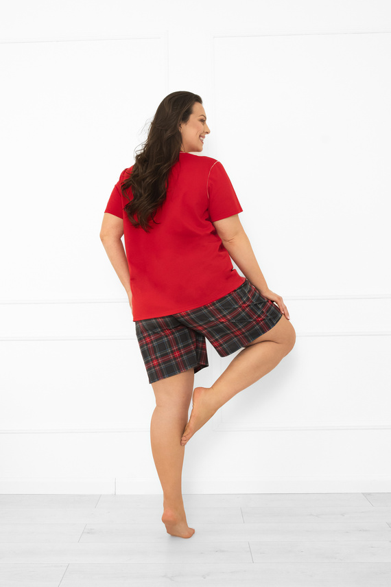 Piżama damska Rozana Italian Fashion czerwona– 100% bawełna, krótki rękaw, spodenki w kratę