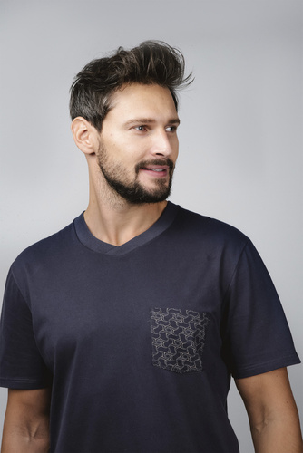 Piżama Męska krótki rękaw, spodenki Diaz Italian Fashion - granatowy/druk