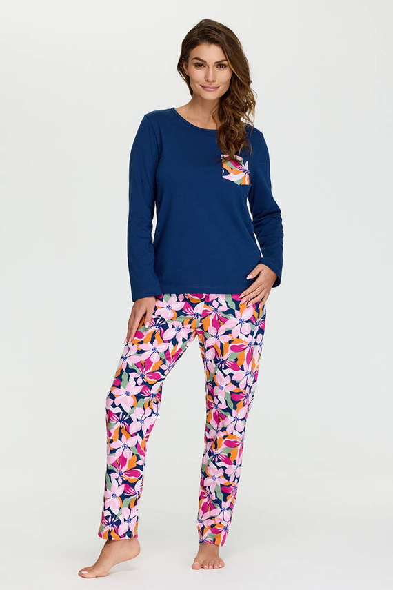 Piżama damska 7 Senizo granatowy kwiaty