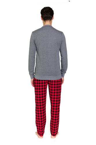 Doctor Nap 7344 – piżama męska bawełniana, szara góra i spodnie w kratę