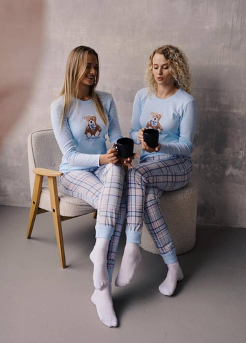 Piżama Damska długi rękaw, długie spodnie Katrin Italian Fashion- niebieski/druk 