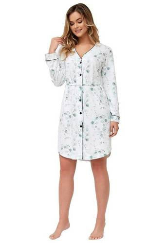 Koszula nocna rozpinana 1248 Leveza Selena  M-Max biały-zielony