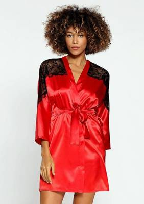 Marion Satynowy Szlafrok Damski DKaren - czerwony