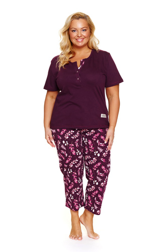 Piżama plus size Doctor Nap 7267 – 100% bawełna | Krótki rękaw, spodnie 3/4 - burgundy