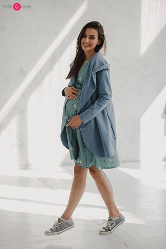 Sukienka do karmienia ciążowa Two Ways MIDI Milk&Love miętowa granatowa w listki