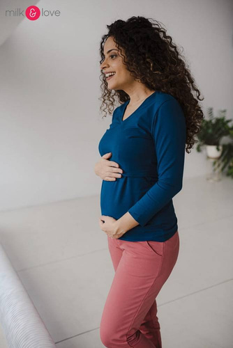 Bluzka do karmienia i ciążowa z dekoltem w serek Milk Shirt poseidon 