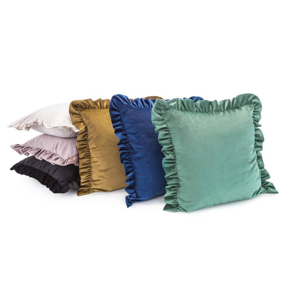 Poszewka z welwetu zdobiona na brzegach falbanami Eurofirany miętowy