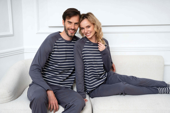 Piżama Damska długi rękaw, długie spodnie Oda Italian Fashion - druk grafitowy/grafitowy