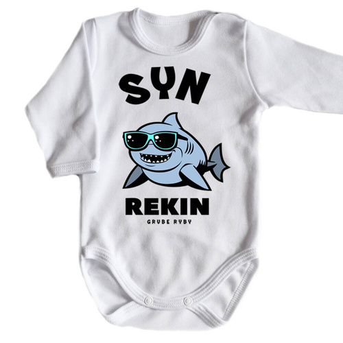 Body długi rękaw "REKINY grube ryby" Moocha biały 