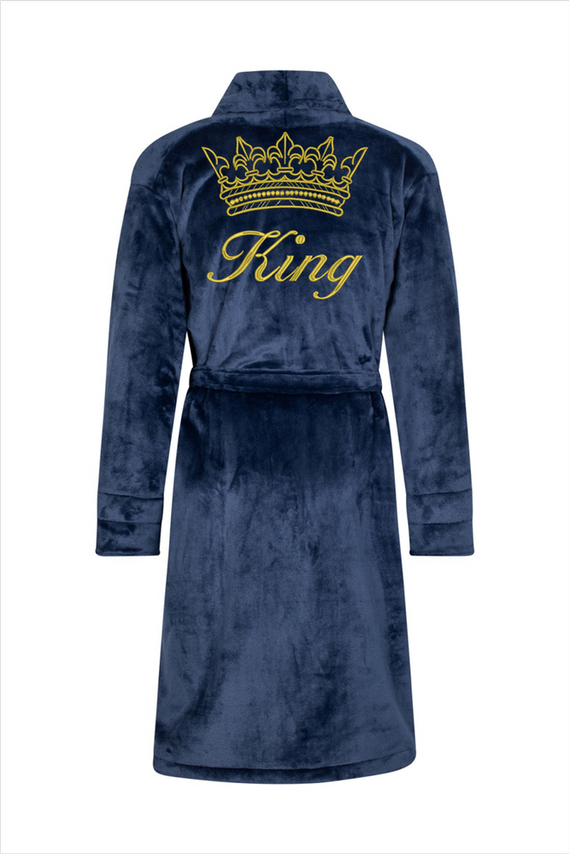 Szlafrok męski King + Korona ByShelly - granatowy/złoty