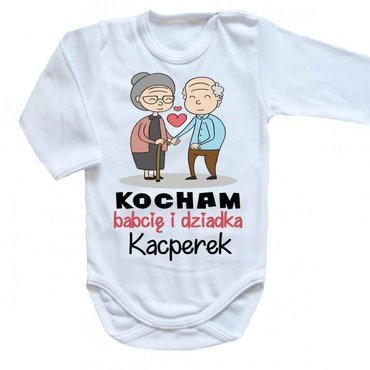 Body długi rękaw "KOCHAM babcię i dziadka z imieniem" Moocha biały