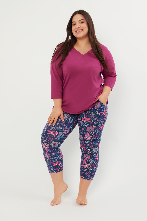 Piżama Damska 3/4 rękaw, 7/8 spodnie Folk Italian Fashion - jeżyna/druk