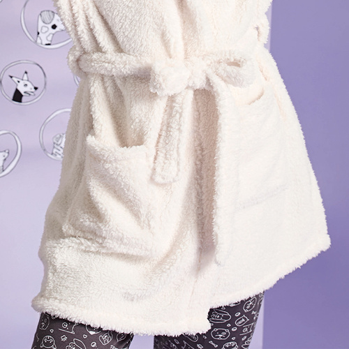 Igrid Sorbetto – szlafrok damski biały sherpa z kapturem misia i kieszeniami