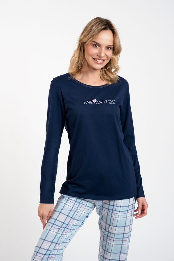 Piżama Damska długi rękaw, długie spodnie Glamour Italian Fashion - granatowy/druk
