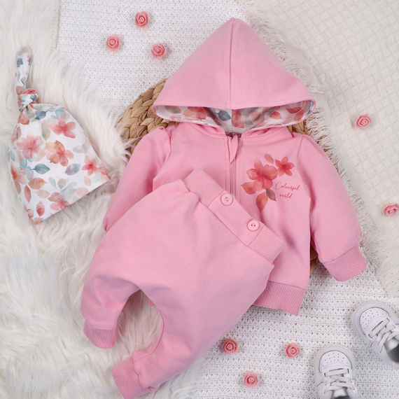 Bluza dresowa z bawełny organicznej Kolorowe kwiatki Nini różowy