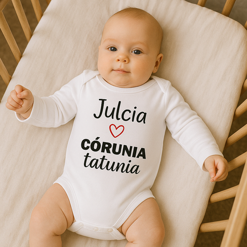 "Córunia tatunia z imieniem" body długi rękaw Moocha biały