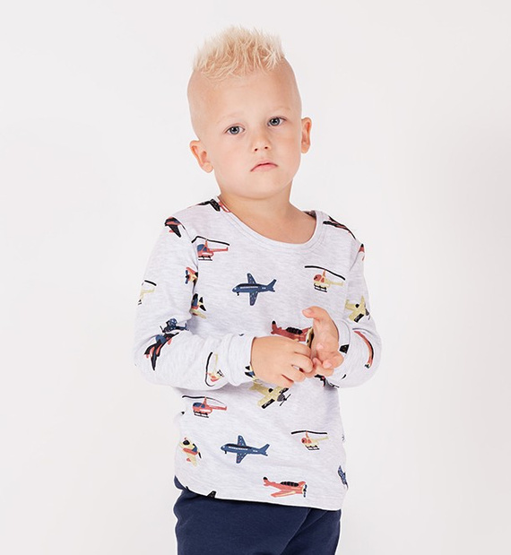 Bluzka niemowlęca Nicol 219138 Willy szara samoloty bawełna długi rękaw