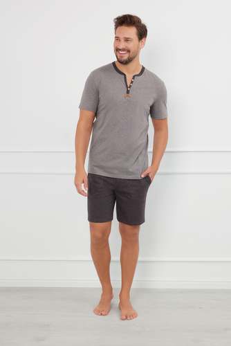 Piżama Męska krótki rękaw, spodenki Juliusz Italian Fashion - śr.melanż/c.melanż