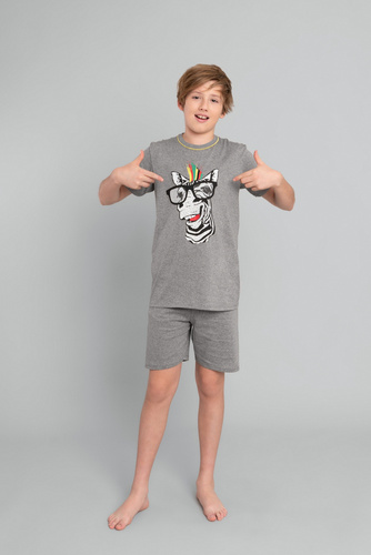Piżama chłopięca krótki rękaw, spodnie Crazy Italian Fashion- średni melanż