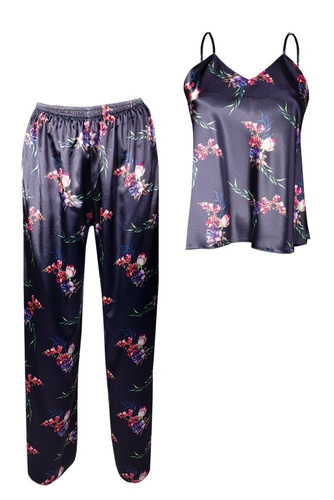 Piżama Damska Satynowa Flowers  DKaren - DK-KI 9 granatowy