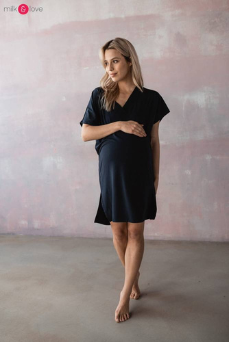 Bambusowa koszula nocna ciążowa i do karmienia Moon Milk&Love granatowy