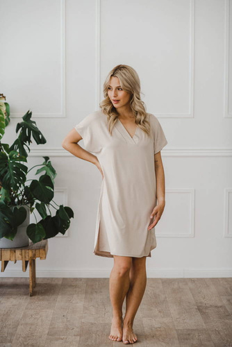 Bambusowa koszula nocna ciążowa i do karmienia Moon Milk&Love jasny beż