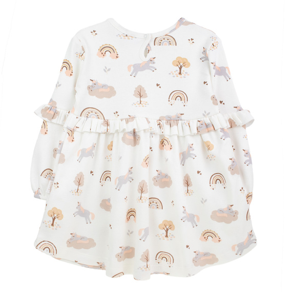 Sukienka Nicol 141970 – bawełniana, kremowa, jednorożce, długi rękaw