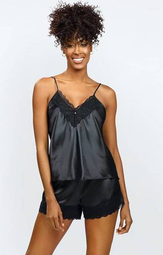 Piżama Damska Satynowa Hawa DKaren - czarny