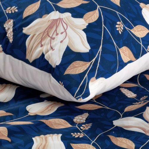 Pościel satynowa kwiaty Nika 48 Eurofirany granatowy