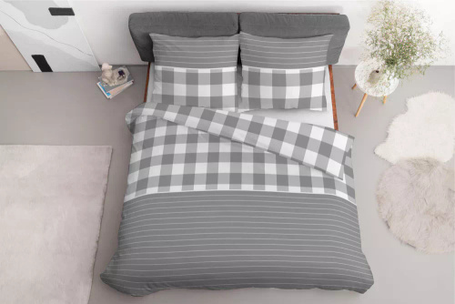 Pościel satynowa kratka 5083 B Home Satin Detexpol szary 