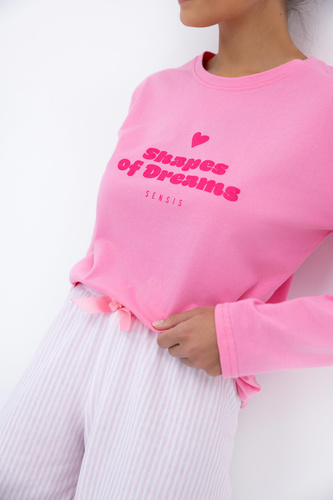 Damska piżama Malaya Sensis – bawełniany komplet z nadrukiem i kokardką