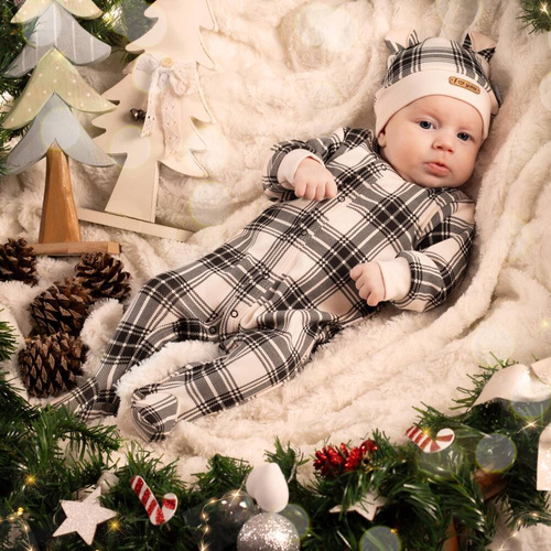 163617 Magia Świąt Pajacyk niemowlęcy Nicol - kratka: czarny, beżowy