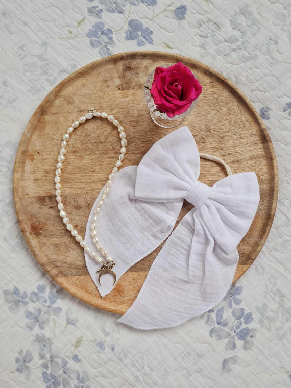 Muślinowa kokarda do włosów KGB16 Marija - biały