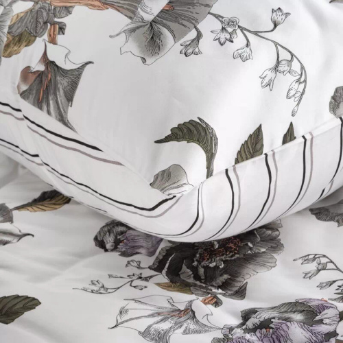 Pościel satynowa Spring 39 Kwiaty Eurofirany biały/szary 