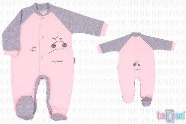 Pajac bawełniany niemowlęcy "BIKE" różowy