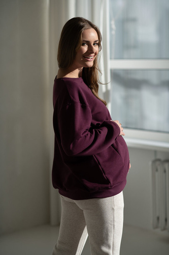 Milk&Love Milk It Easy! mauve wine – oversizowa bluza dla ciężarnych i mam karmiących, dzianina Oeko-Tex