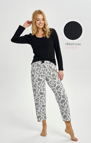 Piżama damska Taro 3454 Aida – bawełna, prążkowana koszulka, długie wzorzyste spodnie