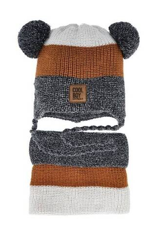 Komplet czapka+golf 48-334 AJS brązowy