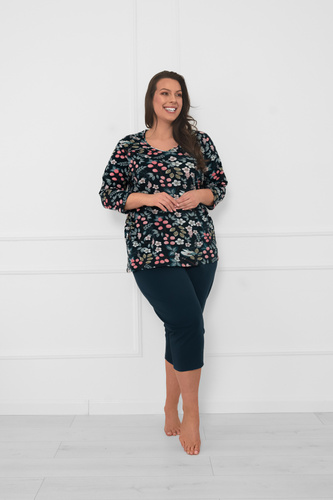 Lucja – kobieca piżama bawełniana 3/4 z kwiatowym wzorem Italian Fashion