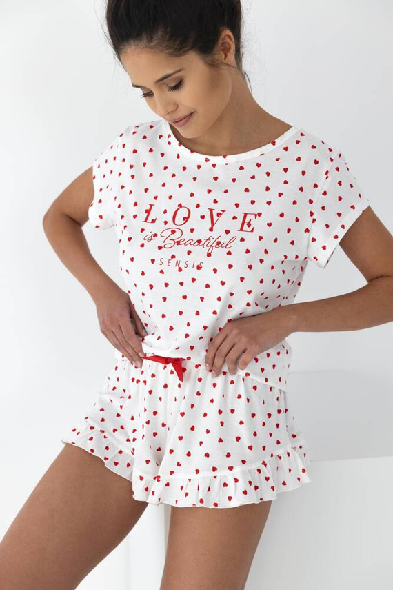 Piżama Damska Justine Sensis - czerwony-śmietankowy