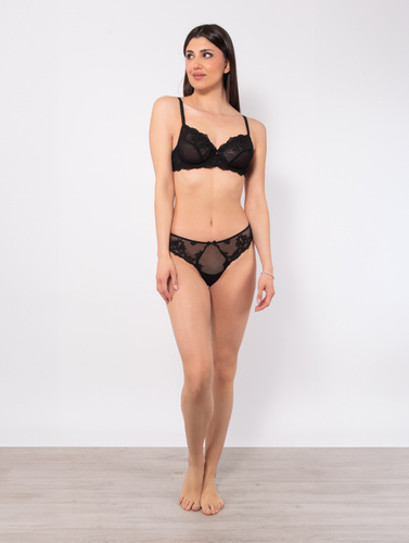 Glam 1940 – zmysłowy biustonosz z haftowanego tiulu, miękki, na fiszbinach