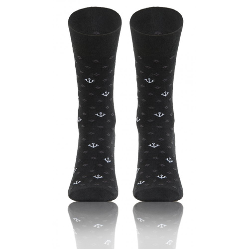 Classic Skarpety męskie garniturowe Sesto Senso wzór kotwice grafitowy 