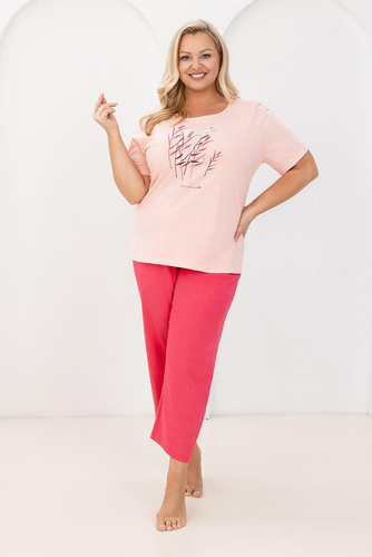 Piżama Regina 740, bawełniana, z nadrukiem, 7/8 spodnie, komfort na każdą noc- morelowa